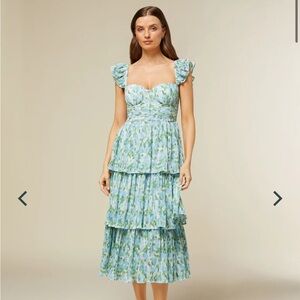 COPY - A Rachel Parcels Corset Pleated Midi Dress in Ice Water. (New)